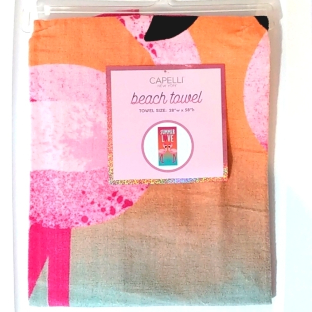 CAPELLI NEW YORK BEACH TOWEL - Pink Flamingo Summer Love - SIZE 28" X 58" NWT